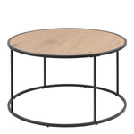 Seaford Black Metal Round Coffee Table with Oak Top