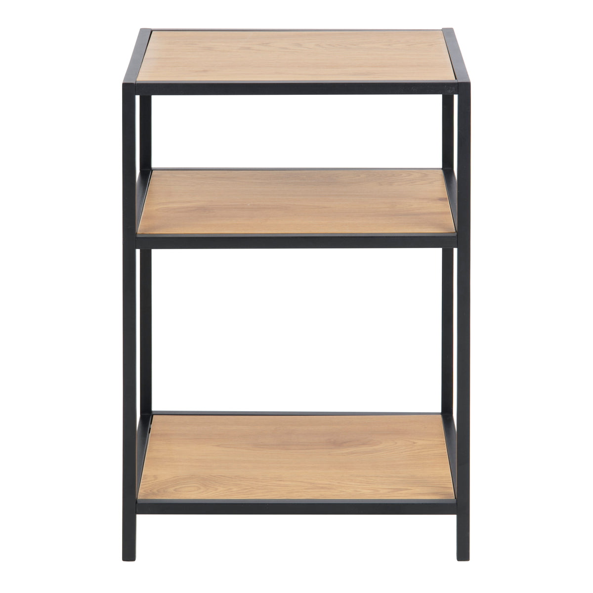 Seaford Black Metal Bedside Table with 2 Oak Shelves