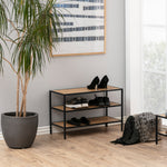 Seaford Black Metal Shoe Rack with 2 Oak Shelves