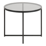 Cross Round Metal Side Table with Smoked Glass Top