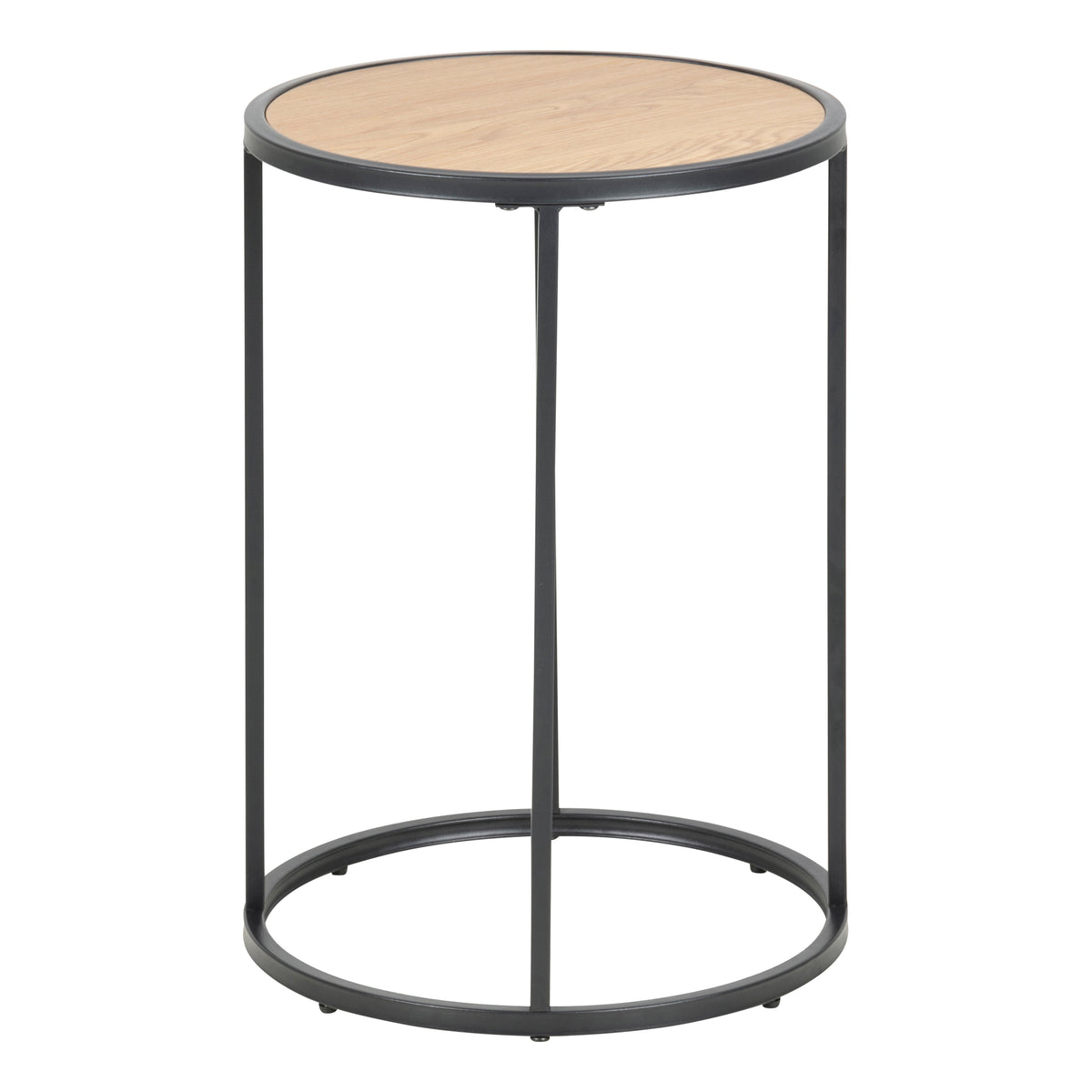 Seaford Black Metal Small Round Side Table with Oak Top