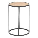 Seaford Black Metal Small Round Side Table with Oak Top