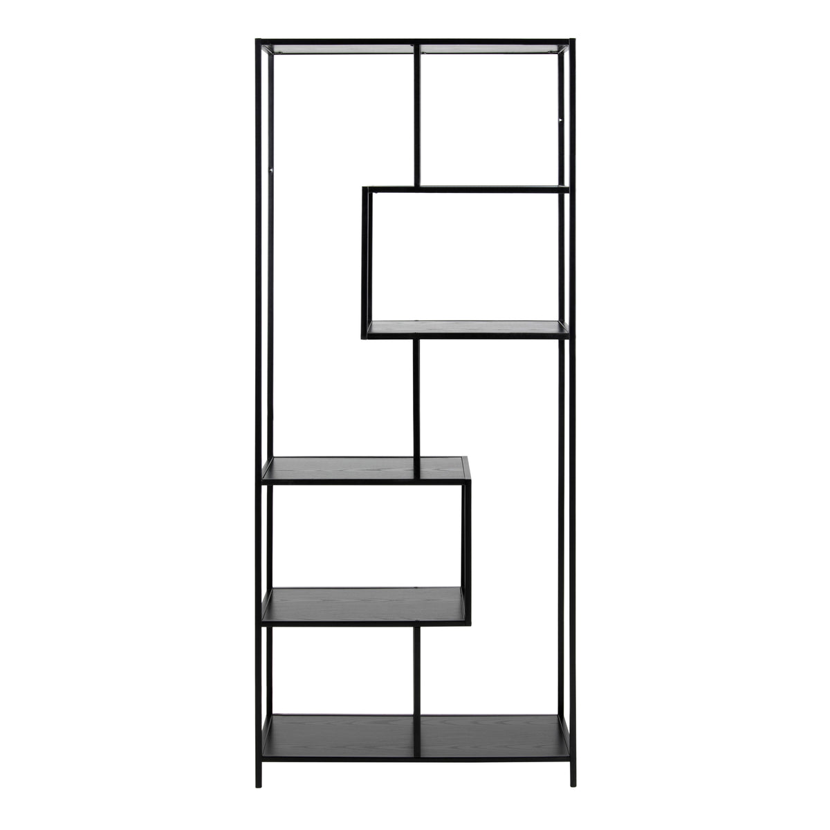 Seaford Tall Black Metal Bookcase with 5 Black Shelves