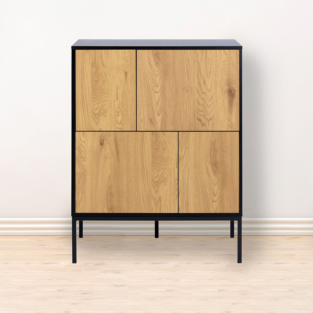 Seaford 4 Door Sideboard in Black & Oak