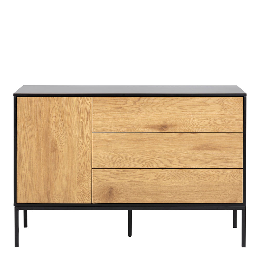 Seaford 1 Door 3 Drawer Small Sideboard in Black & Oak