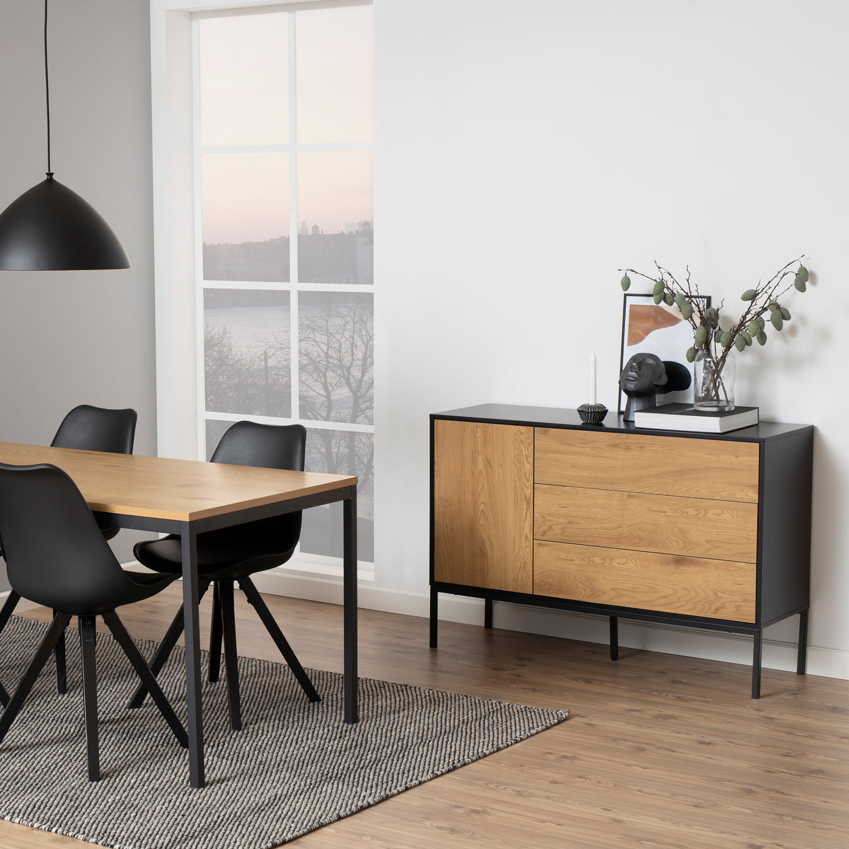 Seaford 1 Door 3 Drawer Small Sideboard in Black & Oak