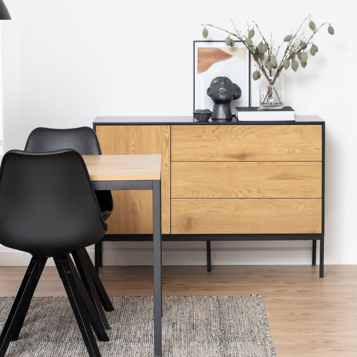 Seaford 1 Door 3 Drawer Small Sideboard in Black & Oak