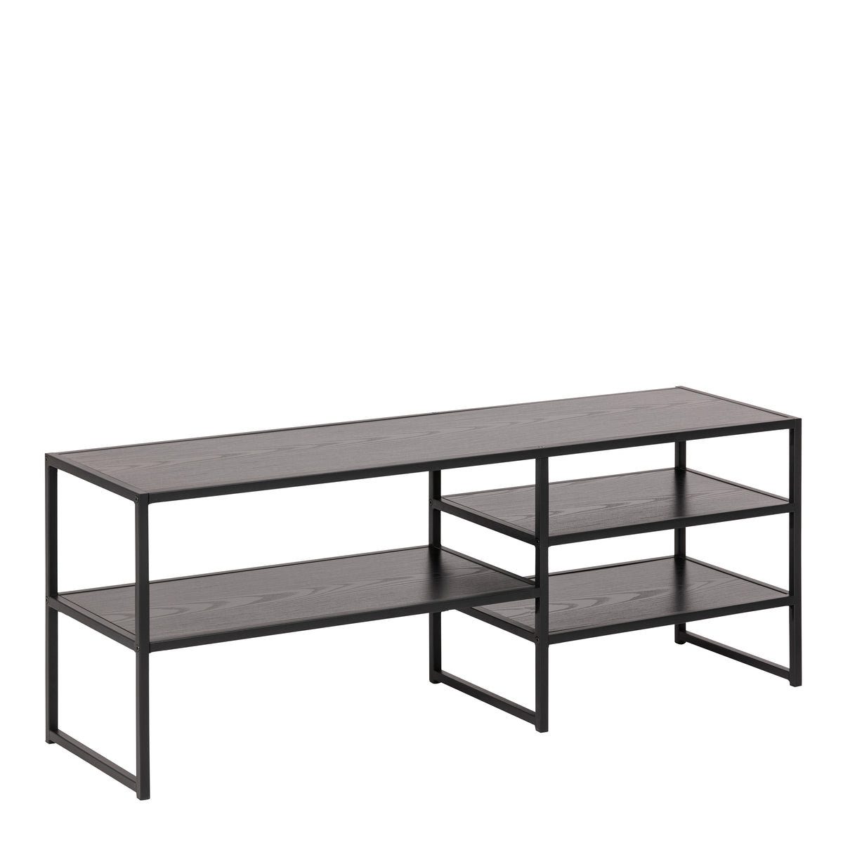 Seaford Black Metal Open TV Unit with 3 Black Shelves