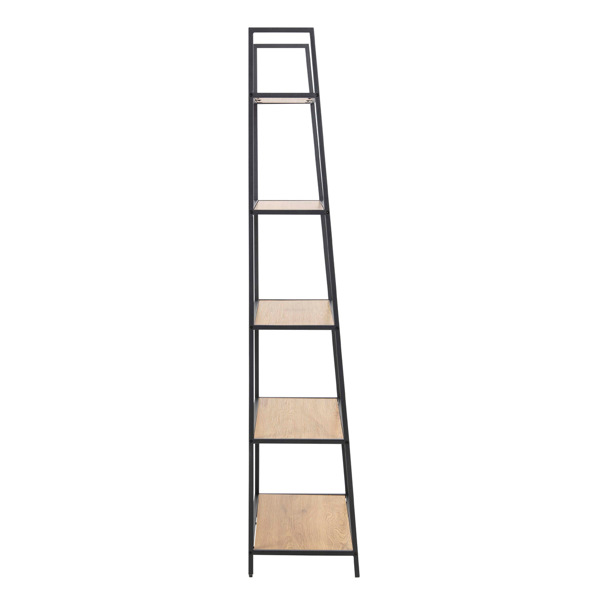 Seaford Black Metal Ladder Bookcase with 5 Oak Shelves