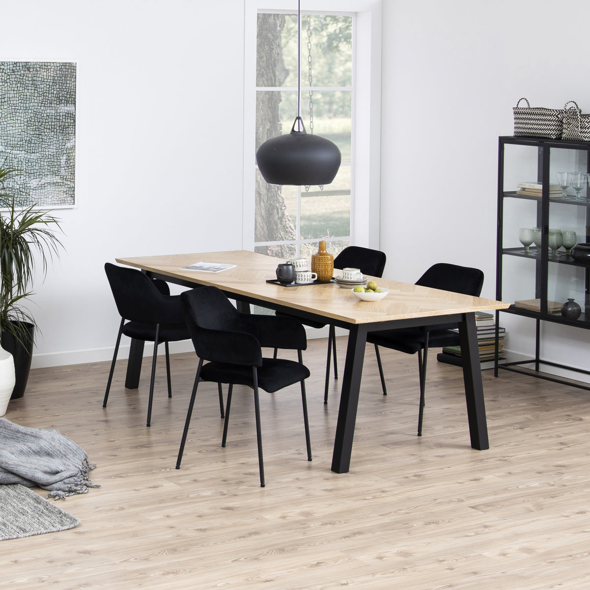 Brighton Dining Table in Oak with Herringbone Effect 220x95cm