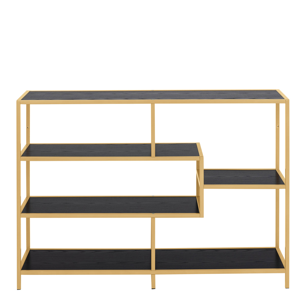 Seaford Wide Gold Metal Bookcase with 4 Black Shelves