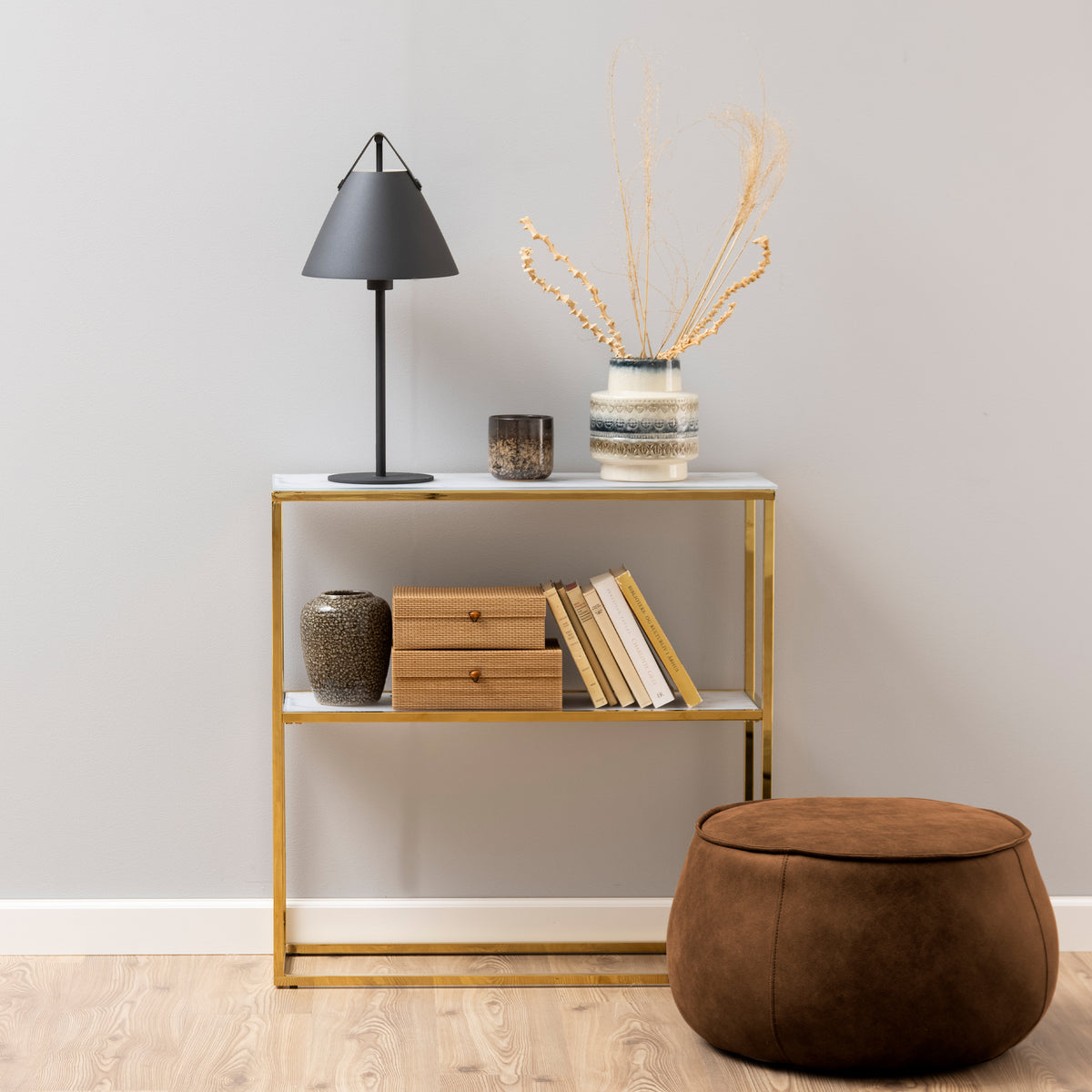 Alisma Console Table with Marble Effect Glass Top & Gold Legs