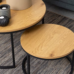 Spiro Round Coffee Table Set with Oak Top & Black Legs