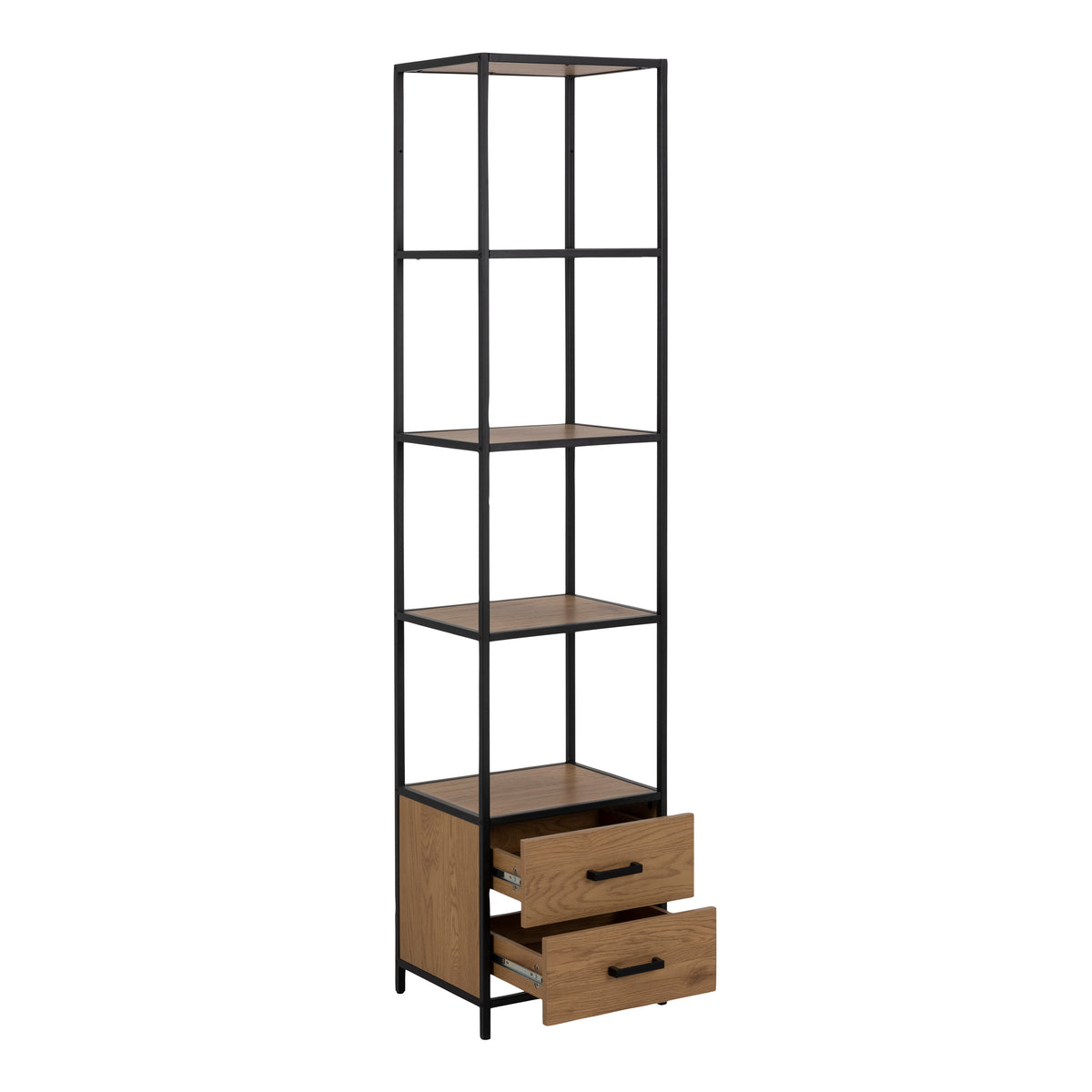 Seaford Bookcase with 2 Drawers and 3 Shelves in Black & Oak