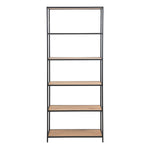 Seaford Tall Black Metal Bookcase with 5 Shelves in Oak