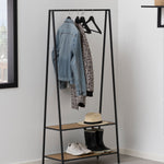 Seaford Black Metal Clothes Rack with 2 Oak Shelves