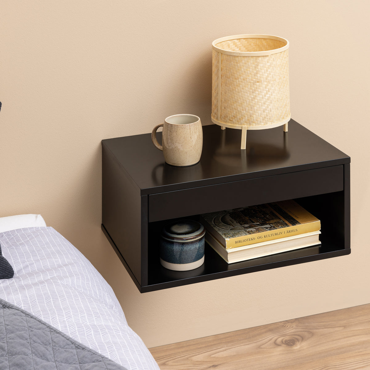 Cholet Square Bedside Table with 1 Drawer in Black