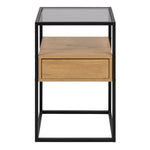 Randolf Square Bedside Table with 1 Drawer in Black and Oak