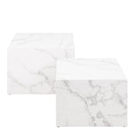 Dice Square Coffee Table Set in White Marble Effect