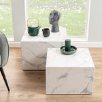 Dice Square Coffee Table Set in White Marble Effect