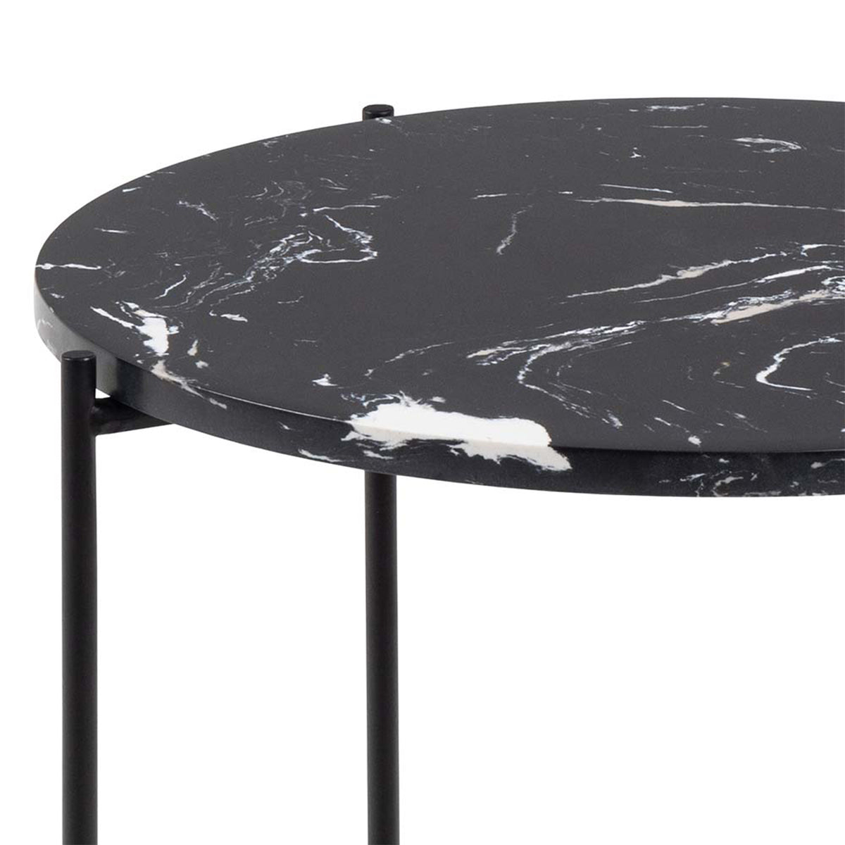 Avila Side Table with Black Polished Marble Stone 42x45cm