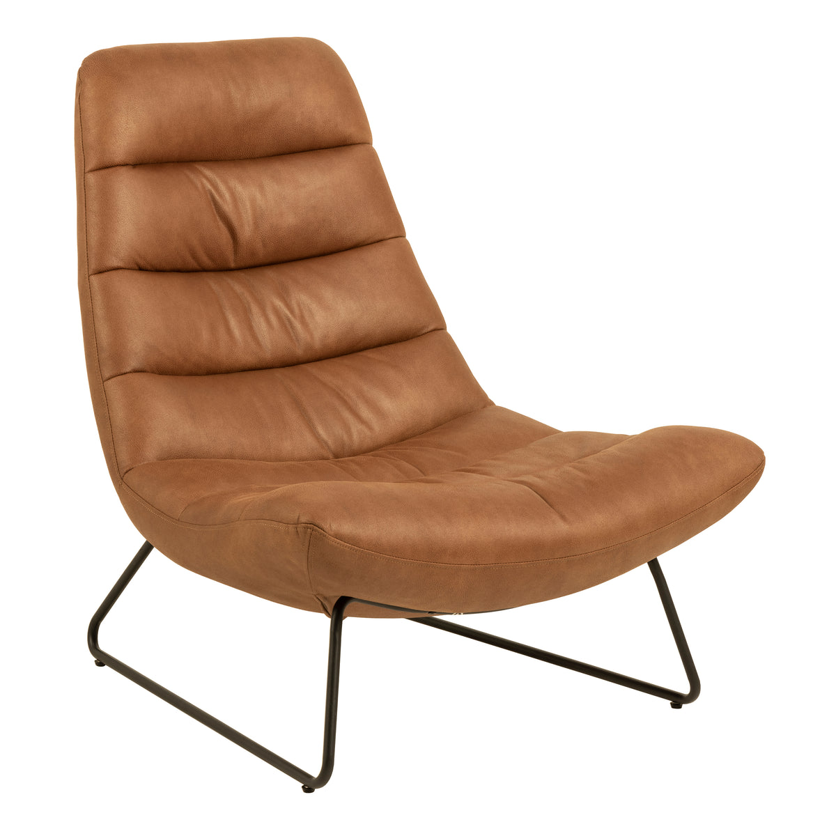 Milford Sledge Base lounge Chair in Brown Leather-mix