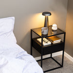 Randolf Bedside Table in Black with Smoked Glass