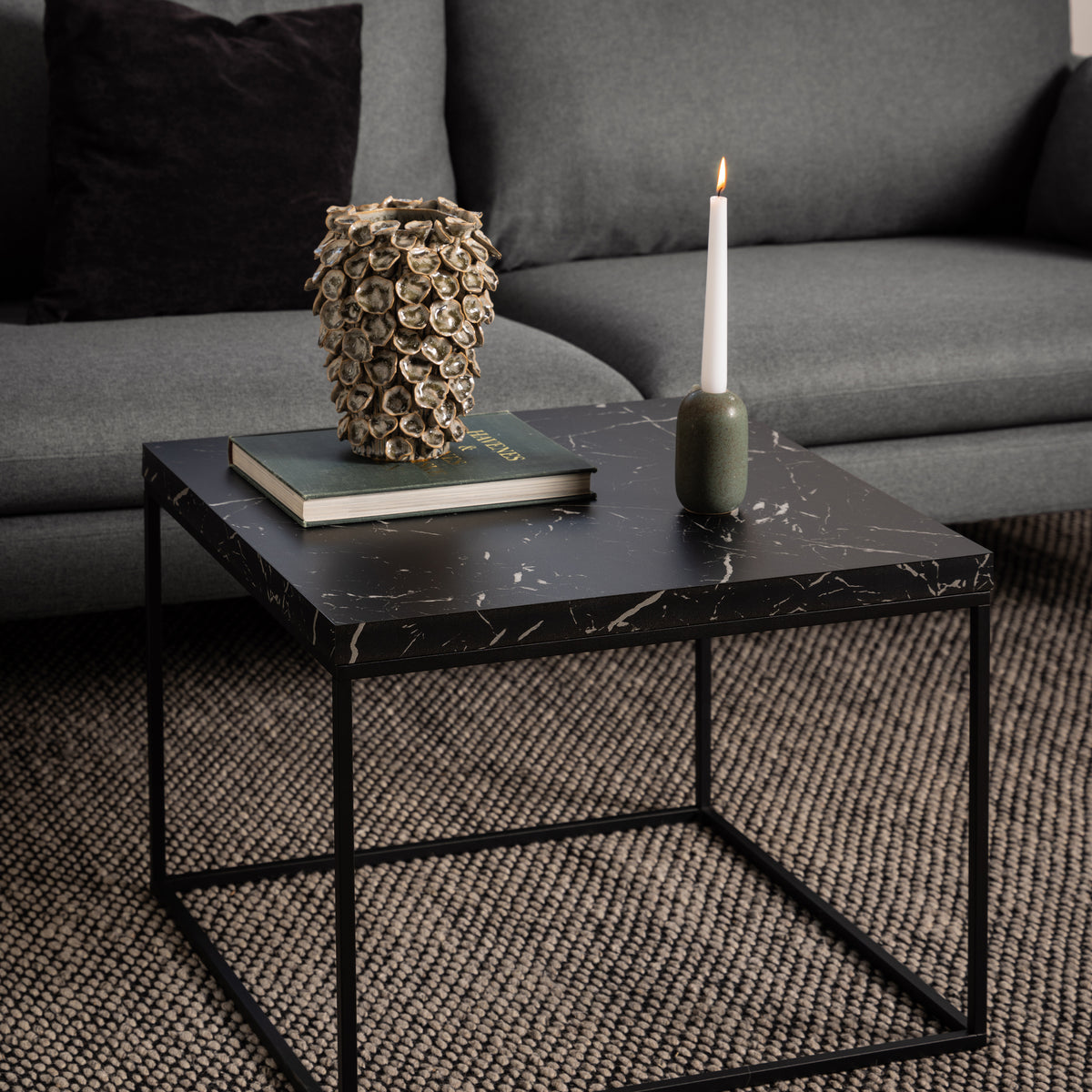 Barossa Coffee Table with Black Marble Effect Top & Black Steel Base 60cm