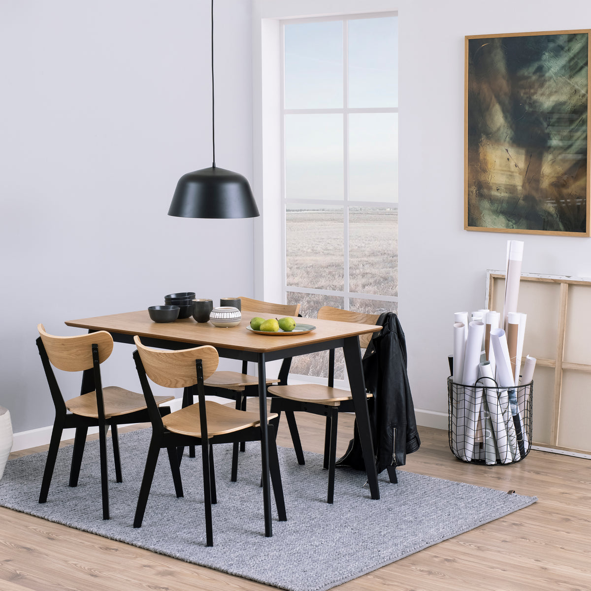 Roxby Dining Chairs in Black and Oak Set of 2