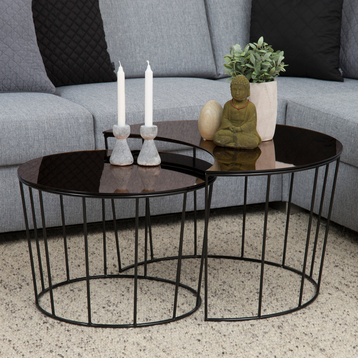 Sunmoon Round Coffee Table Set with Bronze Glass