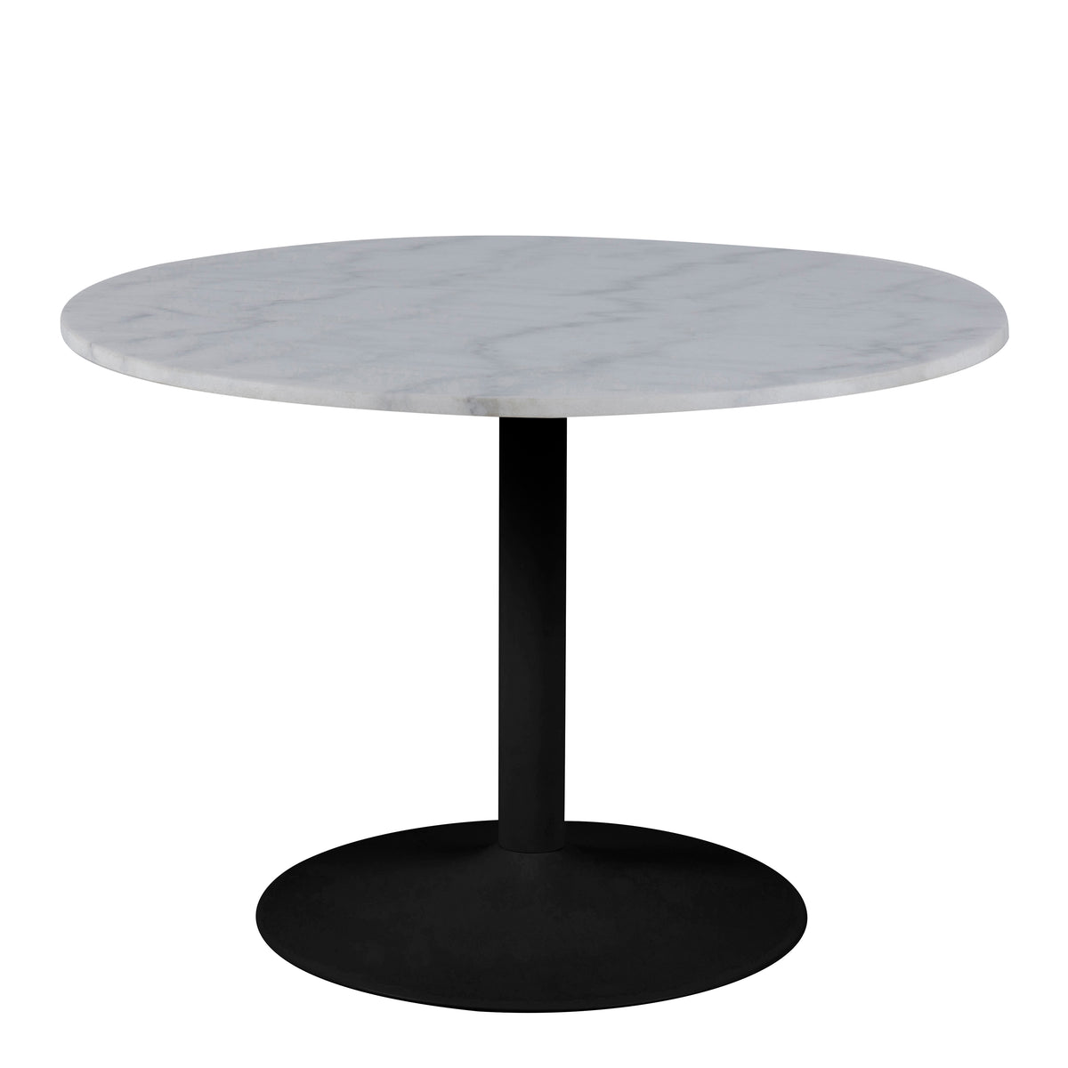 Tarifa Round Dining Table with White Polished Marble Top and Black Base