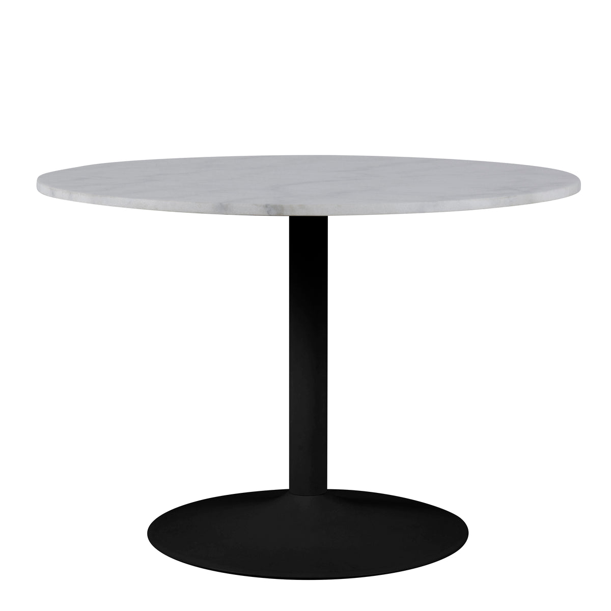 Tarifa Round Dining Table with White Polished Marble Top and Black Base