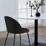 Tarifa Round Dining Table with White Polished Marble Top and Black Base