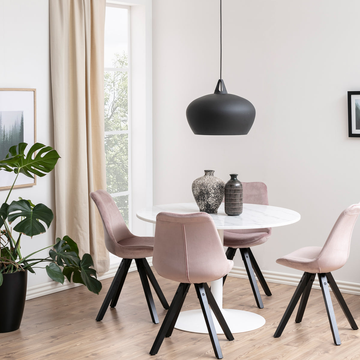 Tarifa Round Dining Table with White Polished Marble Top and White Base