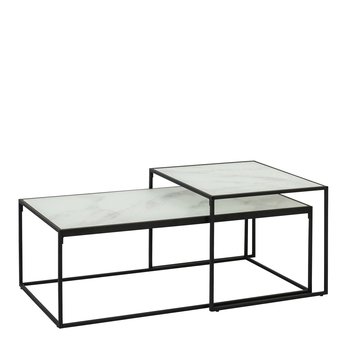 Bolton Coffee Table Set with White Marble Effect Glass Top & Black Legs