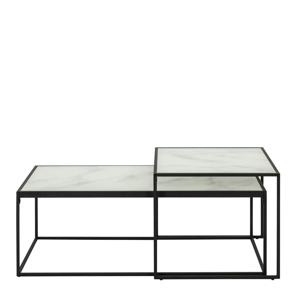 Bolton Coffee Table Set with White Marble Effect Glass Top & Black Legs