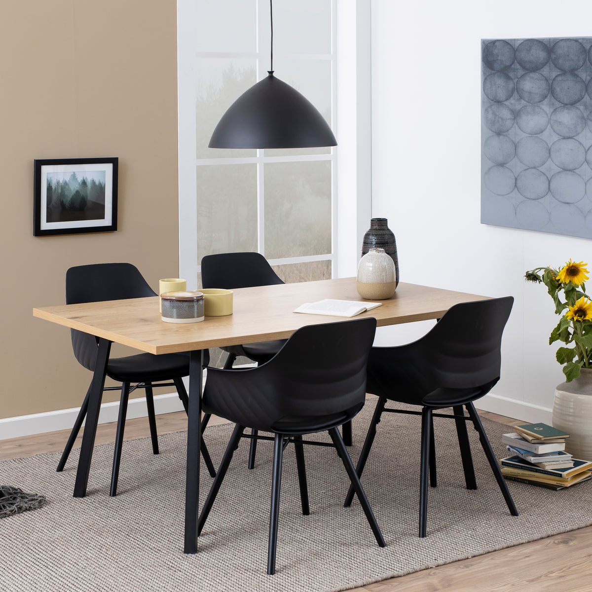 Cenny Dining Table in Oak & Black