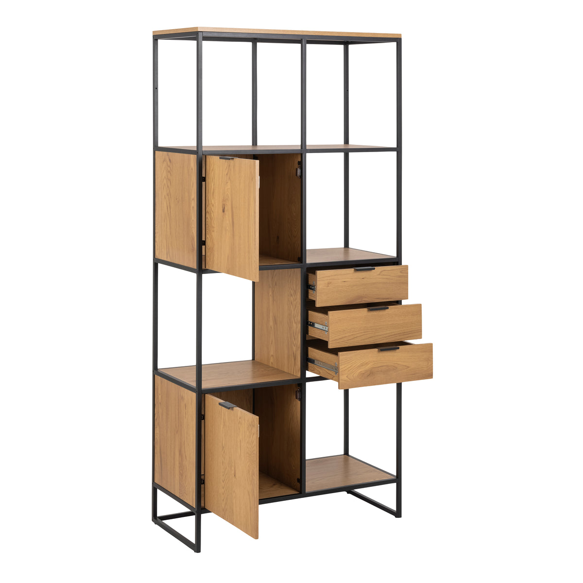 Swindon Bookcase with 2 Doors, 3 drawers and 2 Shelves in Black