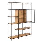 Seaford Bookcase with 7 Shelves and Glass Front Display in Black and Oak