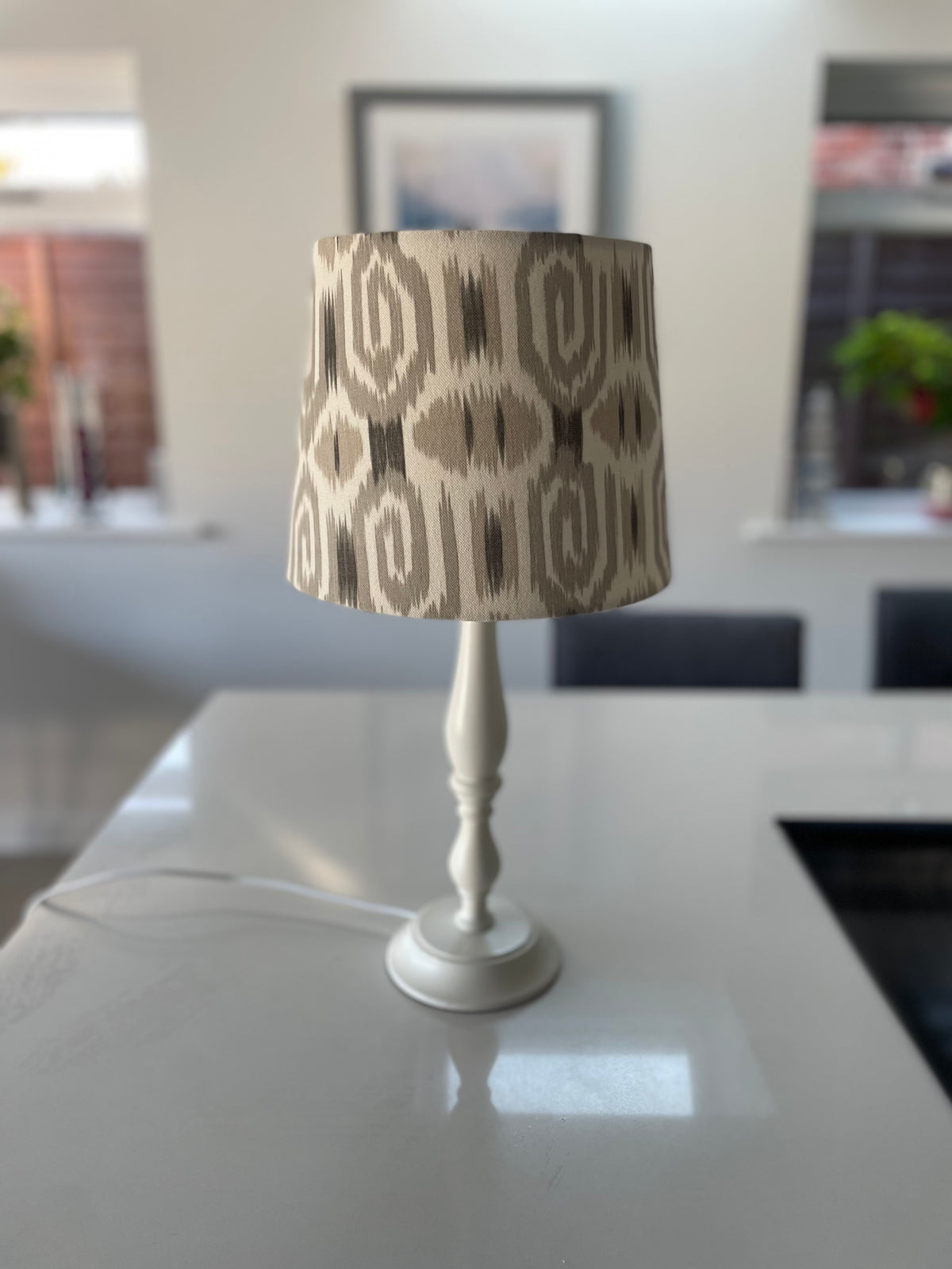 Handmade Empire or Candle Clip Lampshade in Beige and Cream Ikat fabric
