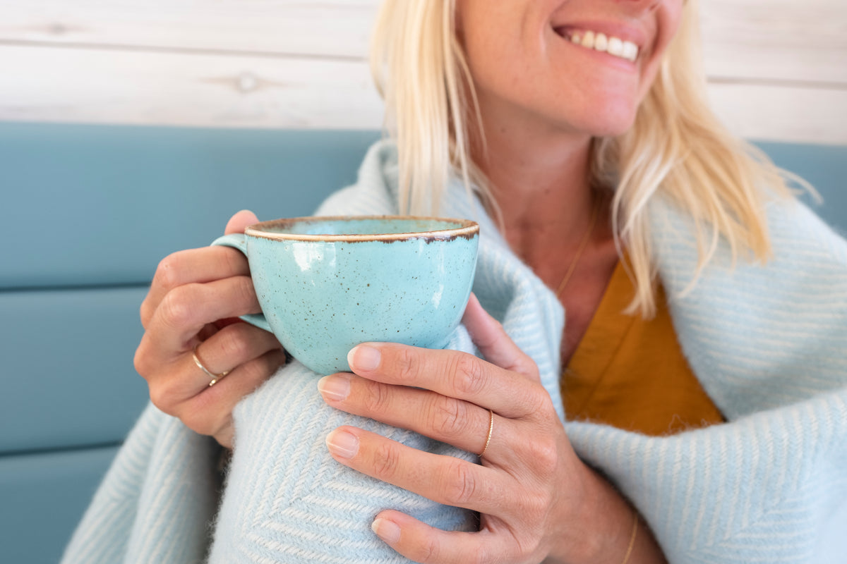 Herringbone Wool Blanket Light Duck Egg Blue