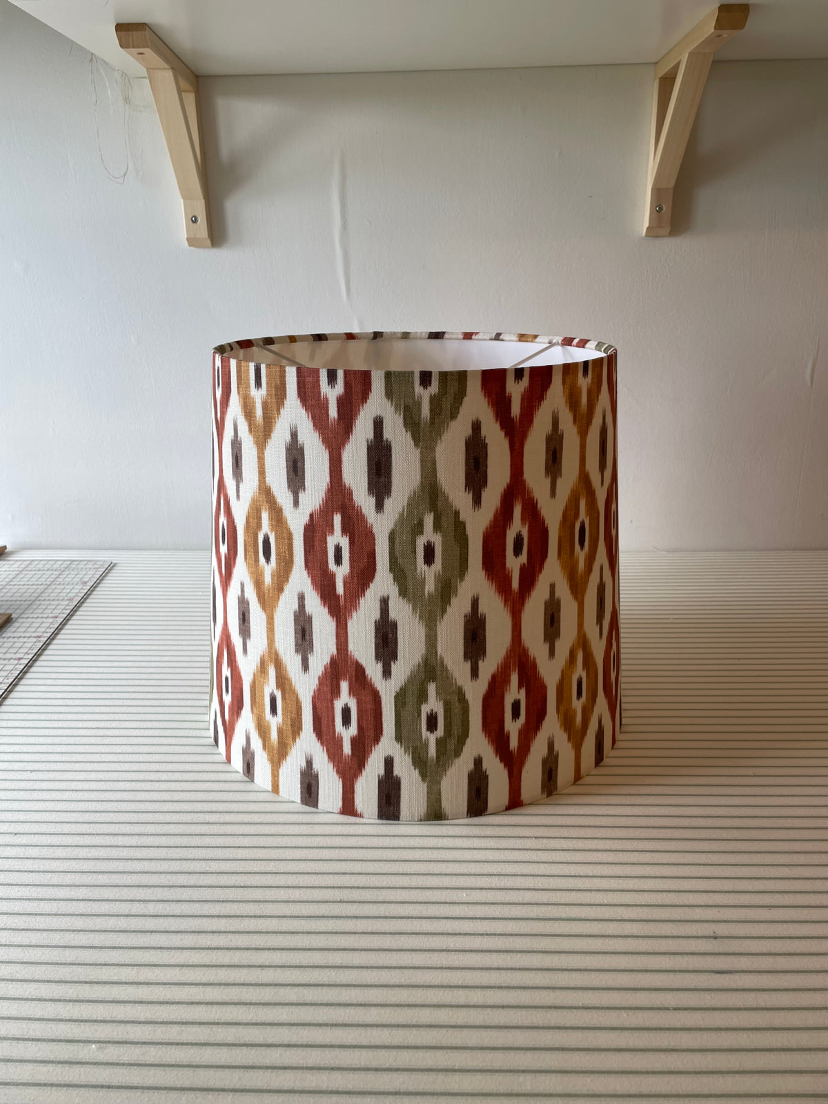 Handmade Empire or Candle Clip Lampshade in Red, Rust and OrangeIkat fabric (Copy)