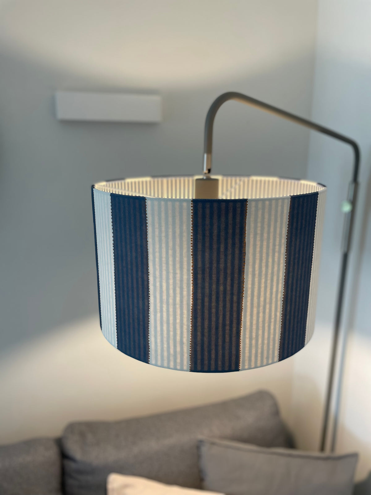Navy Blue Striped doubled sided lined Drum Lampshade