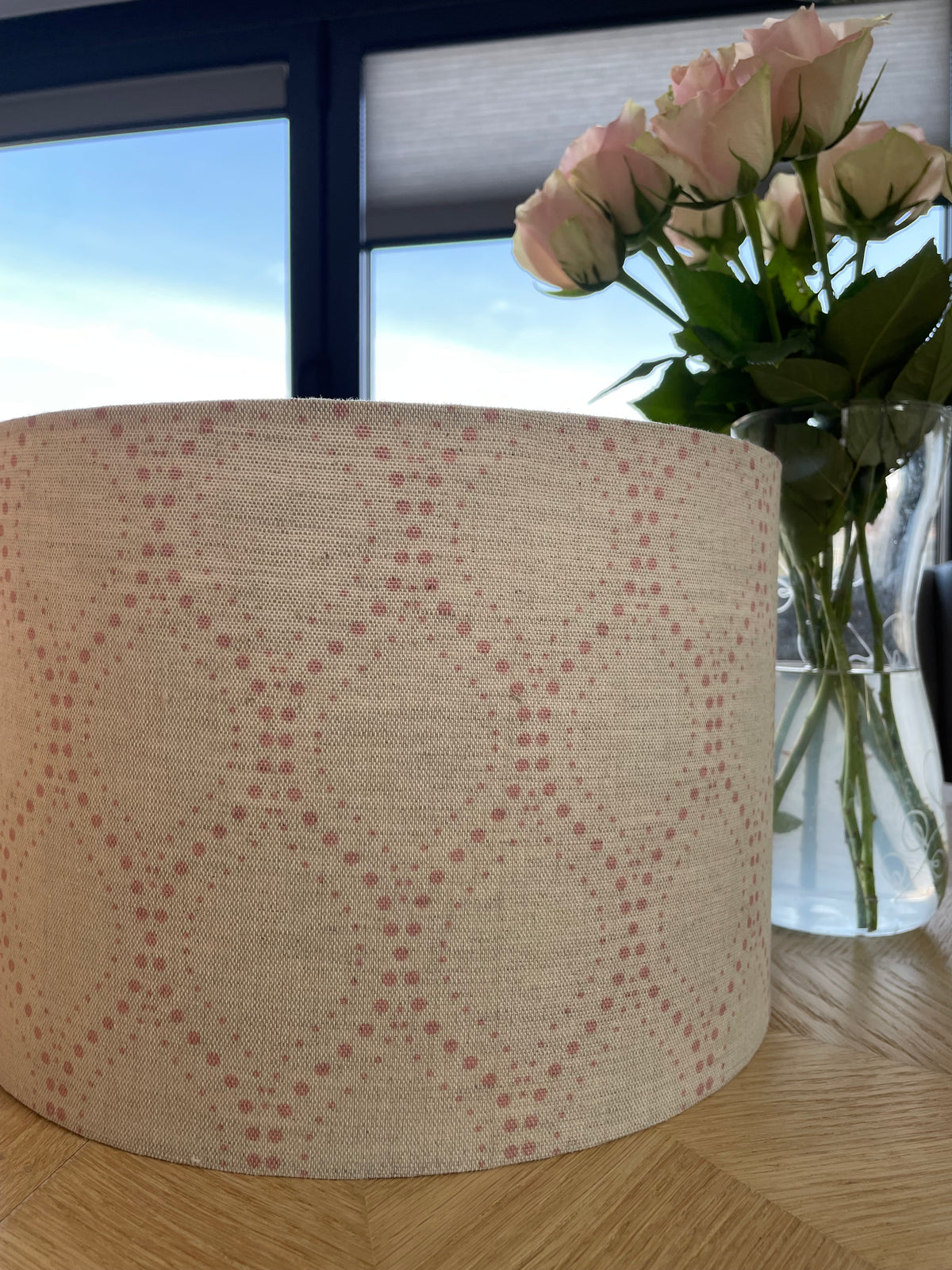 Beige and Pink Dot Drum Lampshade