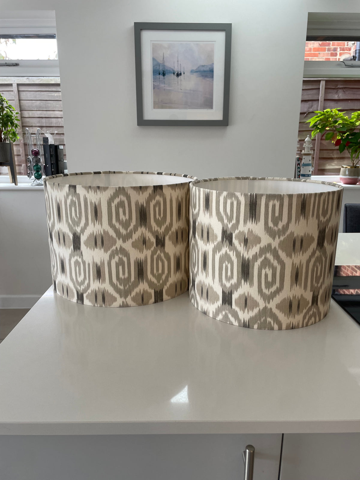 Beige and Cream Ikat Drum Lampshade