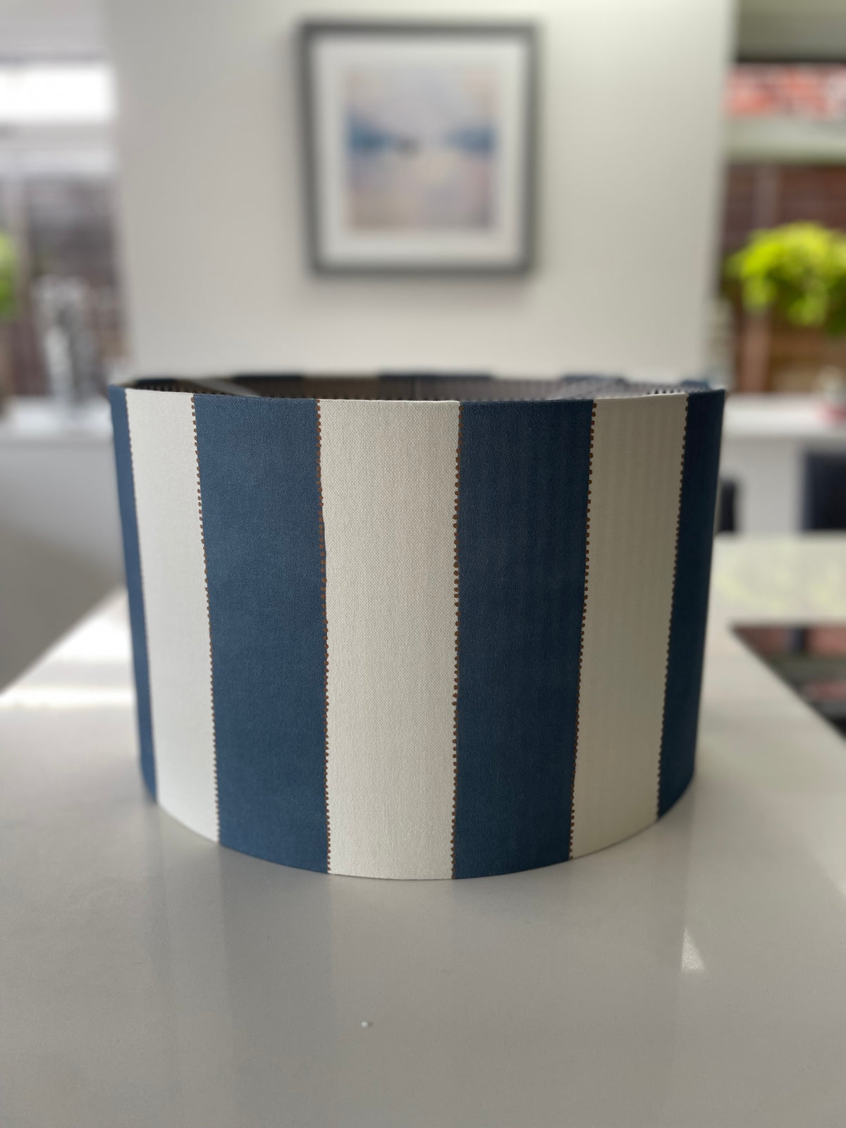 Navy Blue Striped doubled sided lined Drum Lampshade