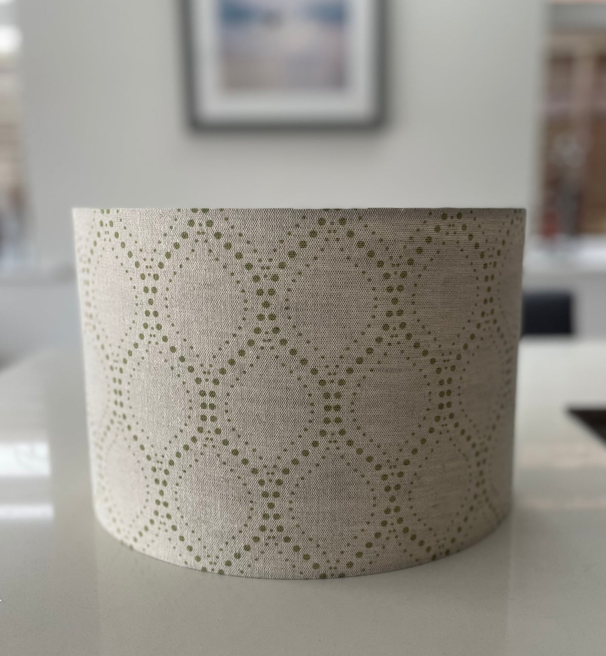 Beige and Green Dot Drum Lampshade