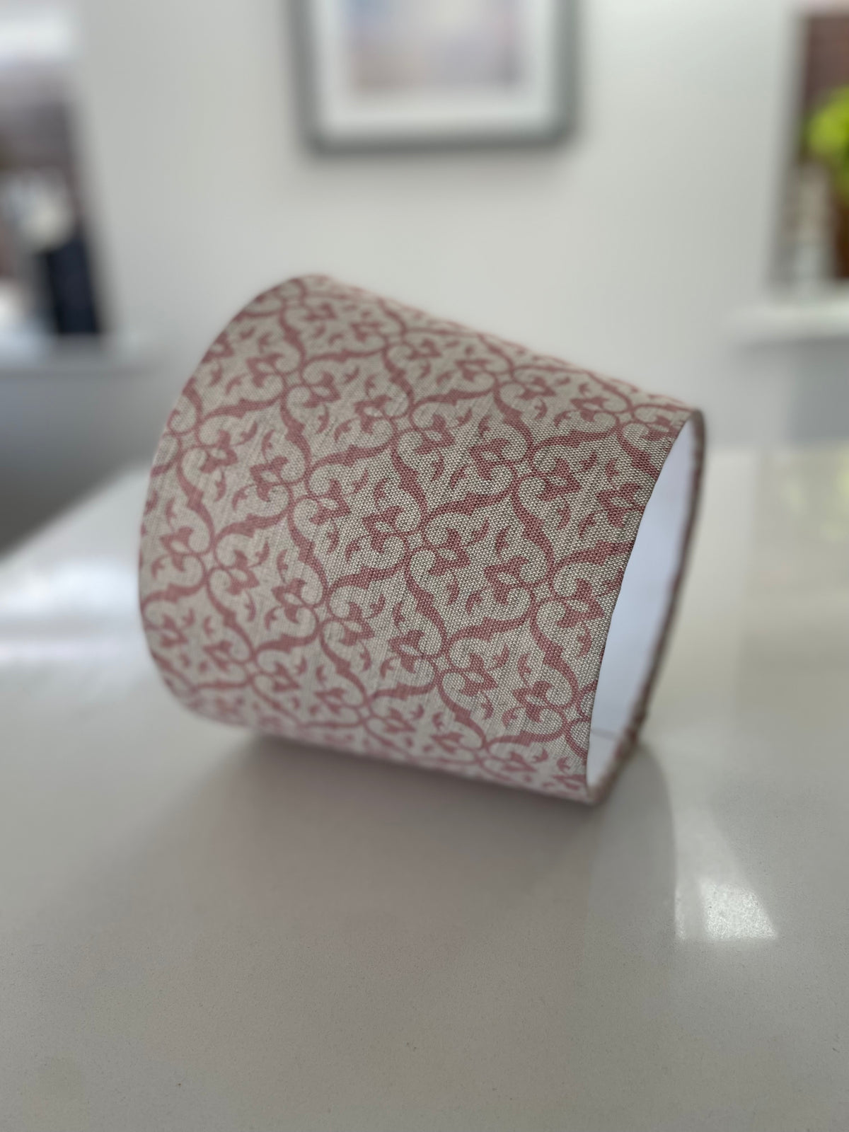 Handmade Empire or Candle Clip Lampshade in Pink Patterned Linen fabric