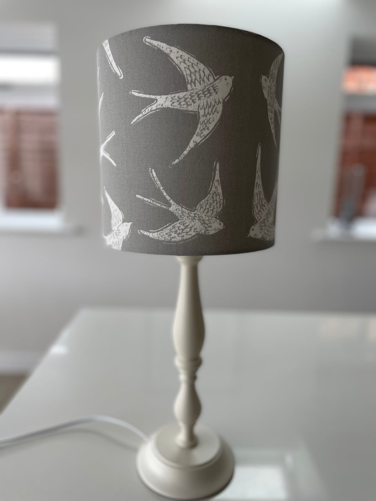 Fly Away Swallows Drum Lampshade in Grey