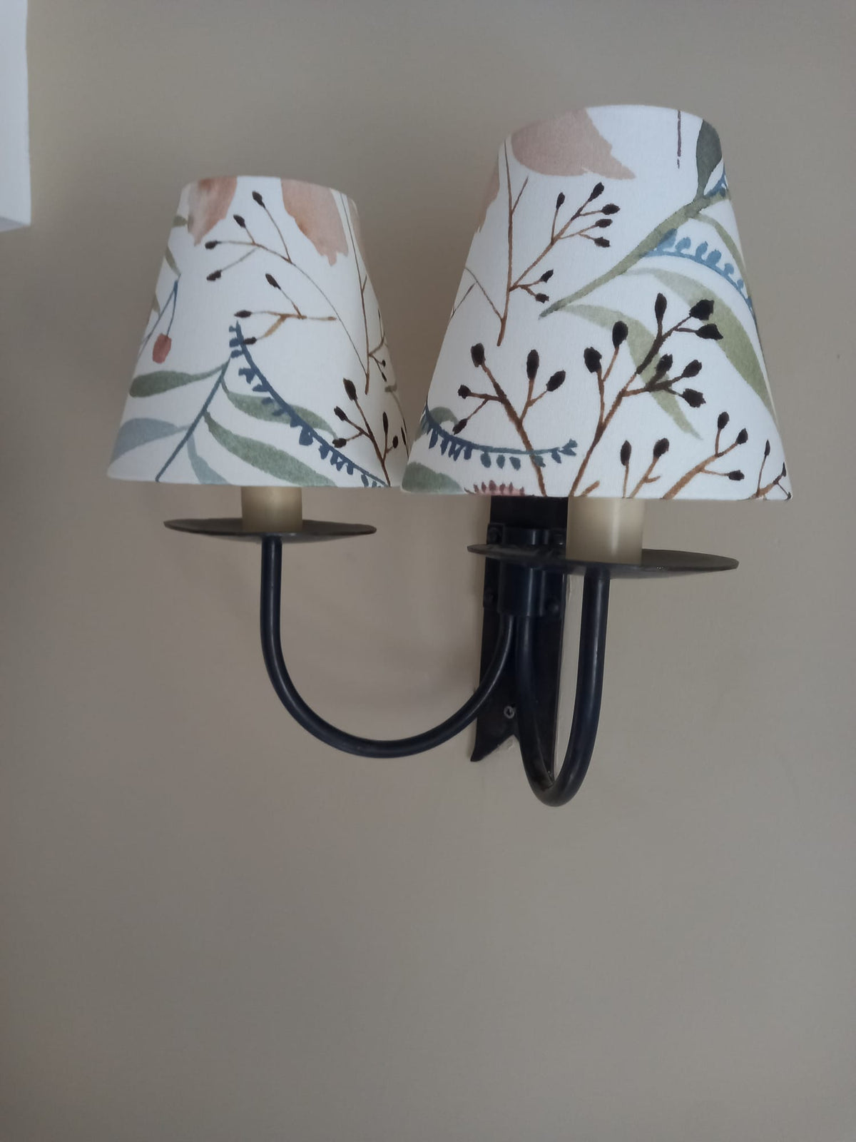 Handmade Empire or Candle Clip lampshade in cream, rose and blue floral print